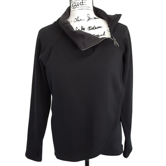 Athleta Cozy Karma Twist Neck Sweatshirt Black Womens XS Thumb Holes Athleisure - Picture 3 of 13